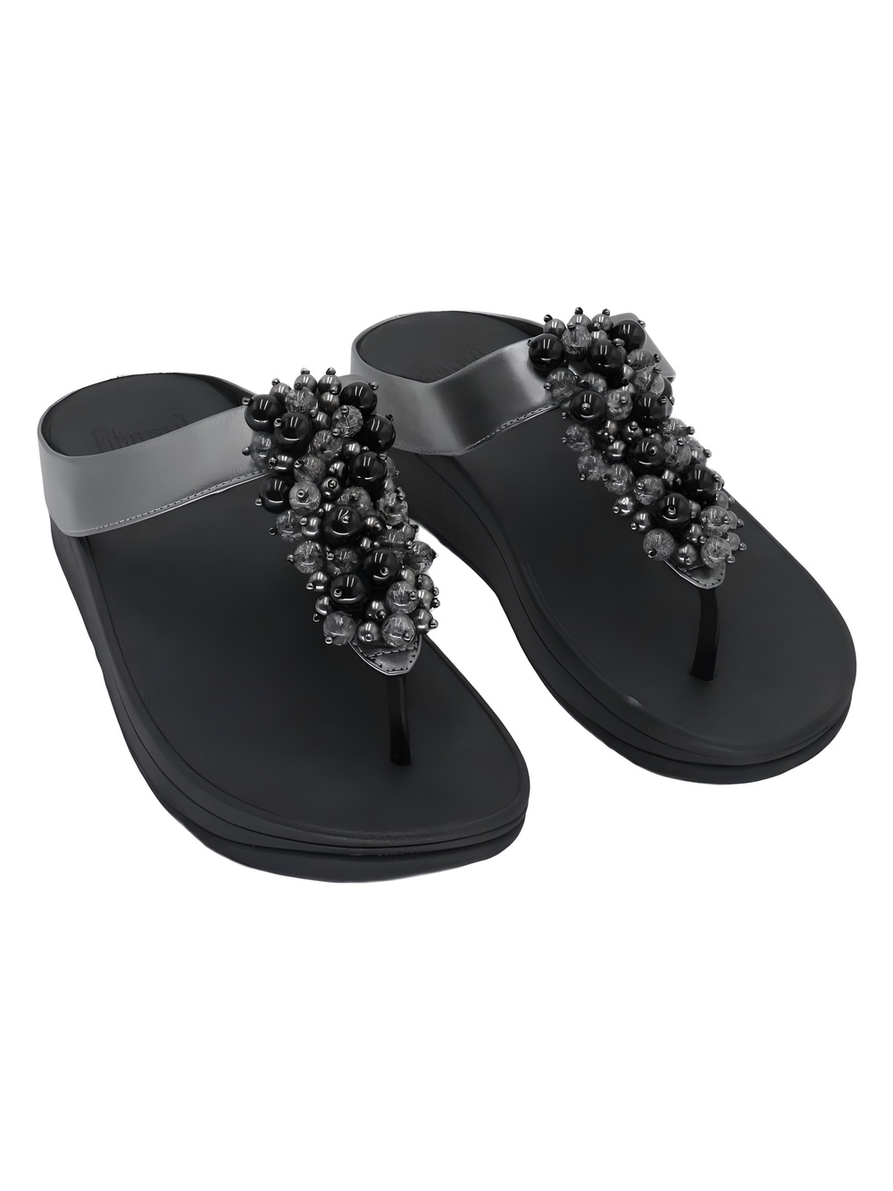 FitFlop Womens Fino Bauble-Bead Toe-Post Sandals Pewter Black Size 8M